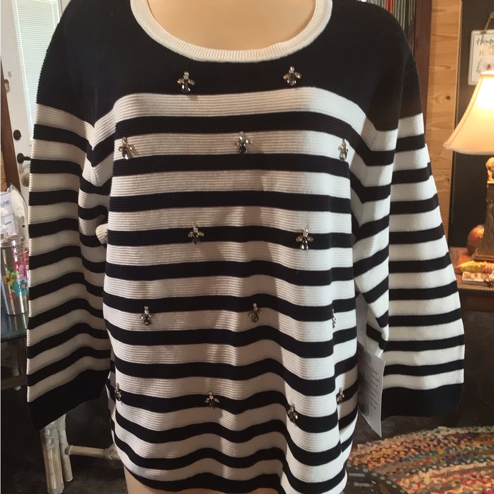 CLEARANCE Per Se Designer Sweater Rhinestones Bumblebees NWT XXL